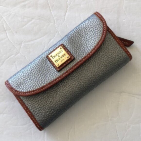 Dooney & Bourke Wallet Pebble Grain Continental Clutch Silver /Brown Trim - Picture 5 of 12